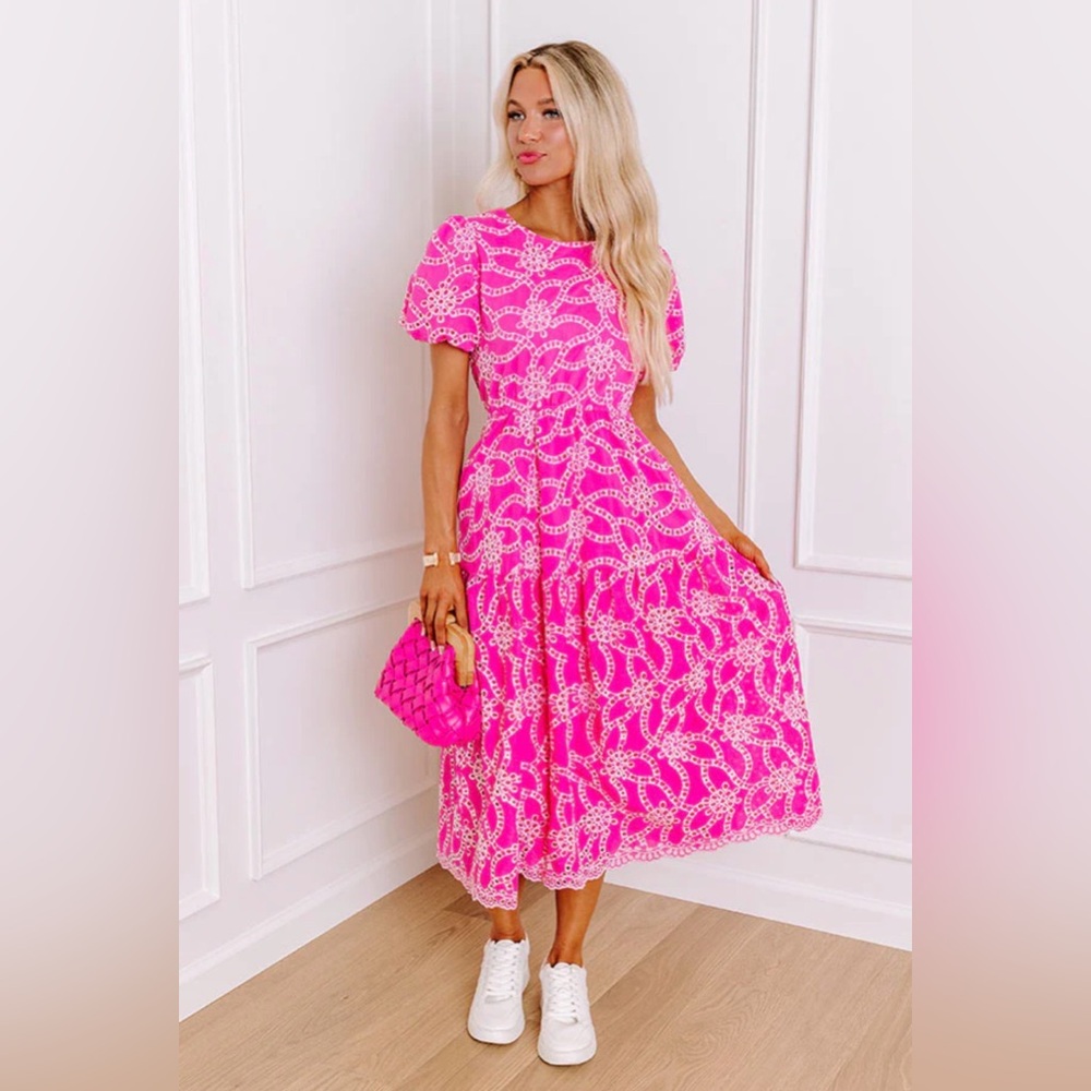 Impressions Online Boutique Sweet Surprise Eyelet Midi Dress